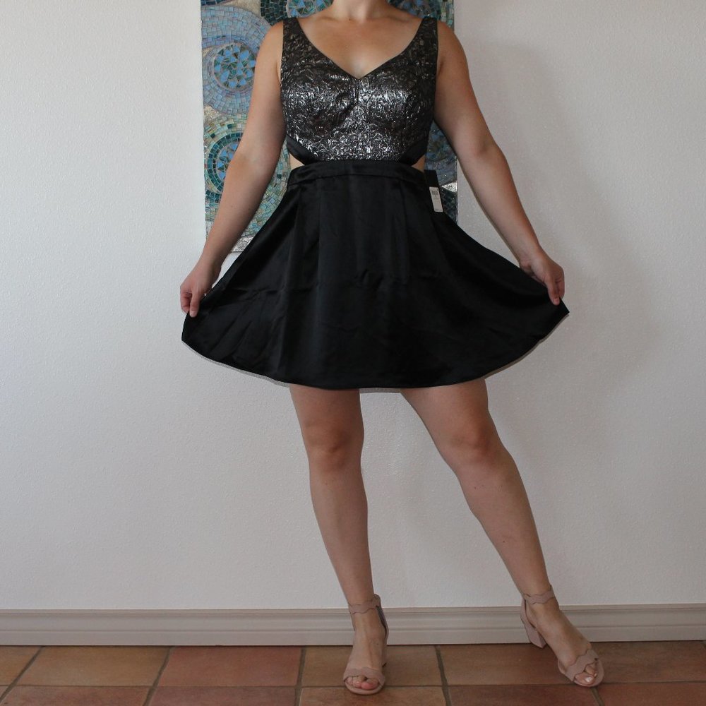 metallic cutout social dress